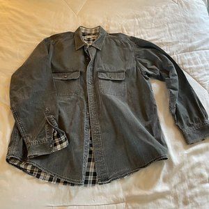 gray denim button up